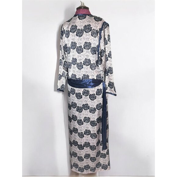 Natori Floral Print Long Sleeve Silky Multicolored Pocketed Robe With Belt - Picture 7 of 16